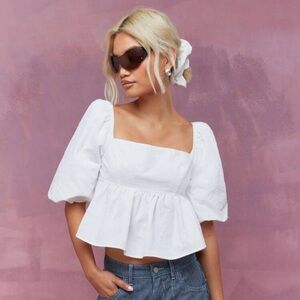 White Puff Sleeve Women's Top